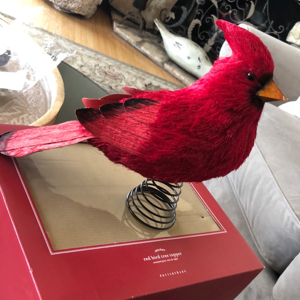 Pottery barn red bird tree topper cardinal bottle